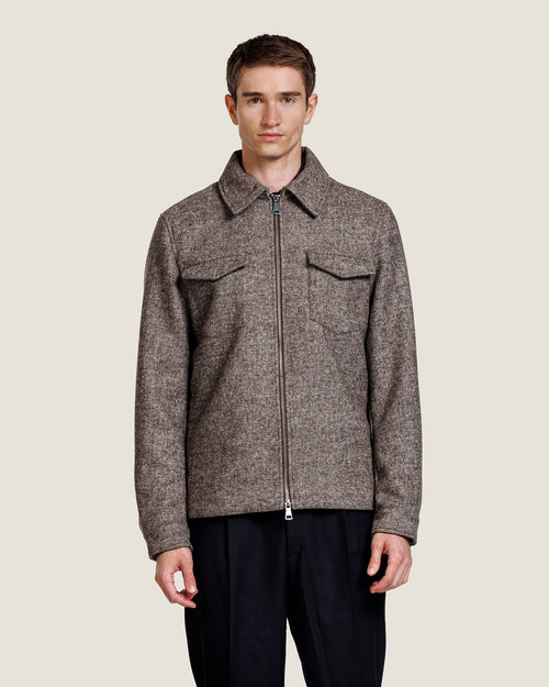 Gespikkeld Wollen Overshirt met Rits Heren 1