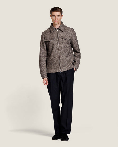 Gespikkeld Wollen Overshirt met Rits Heren 2
