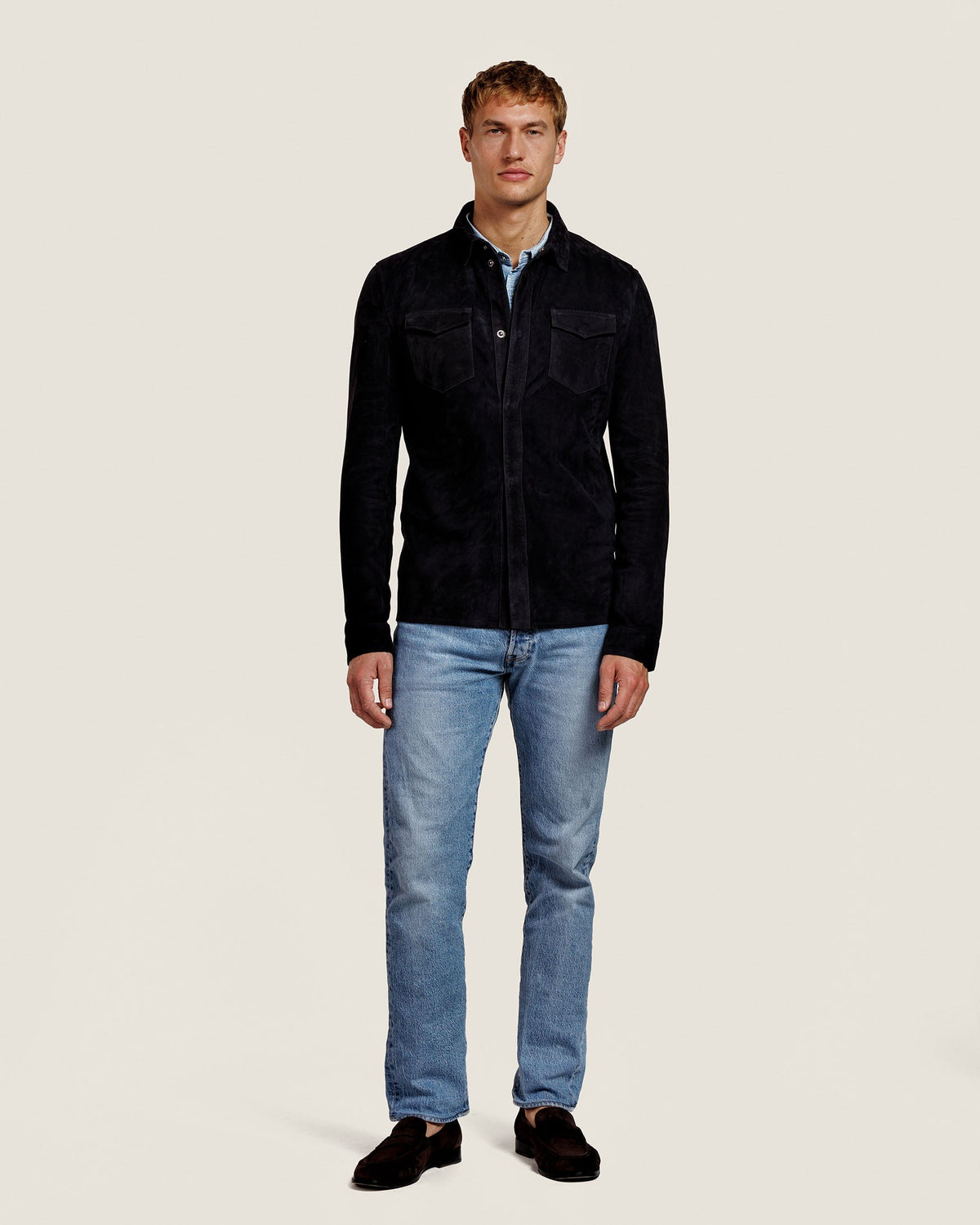 Suède Overshirt met Drukknopen en Borstzakken Heren 10