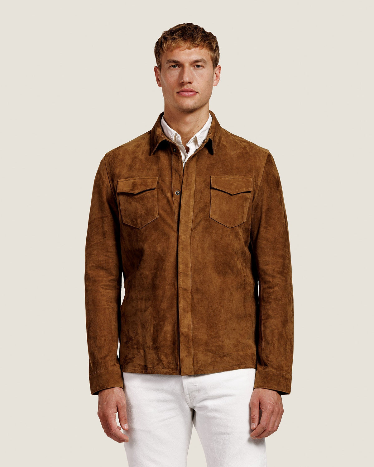 Suède Overshirt met Drukknopen en Borstzakken Heren 12