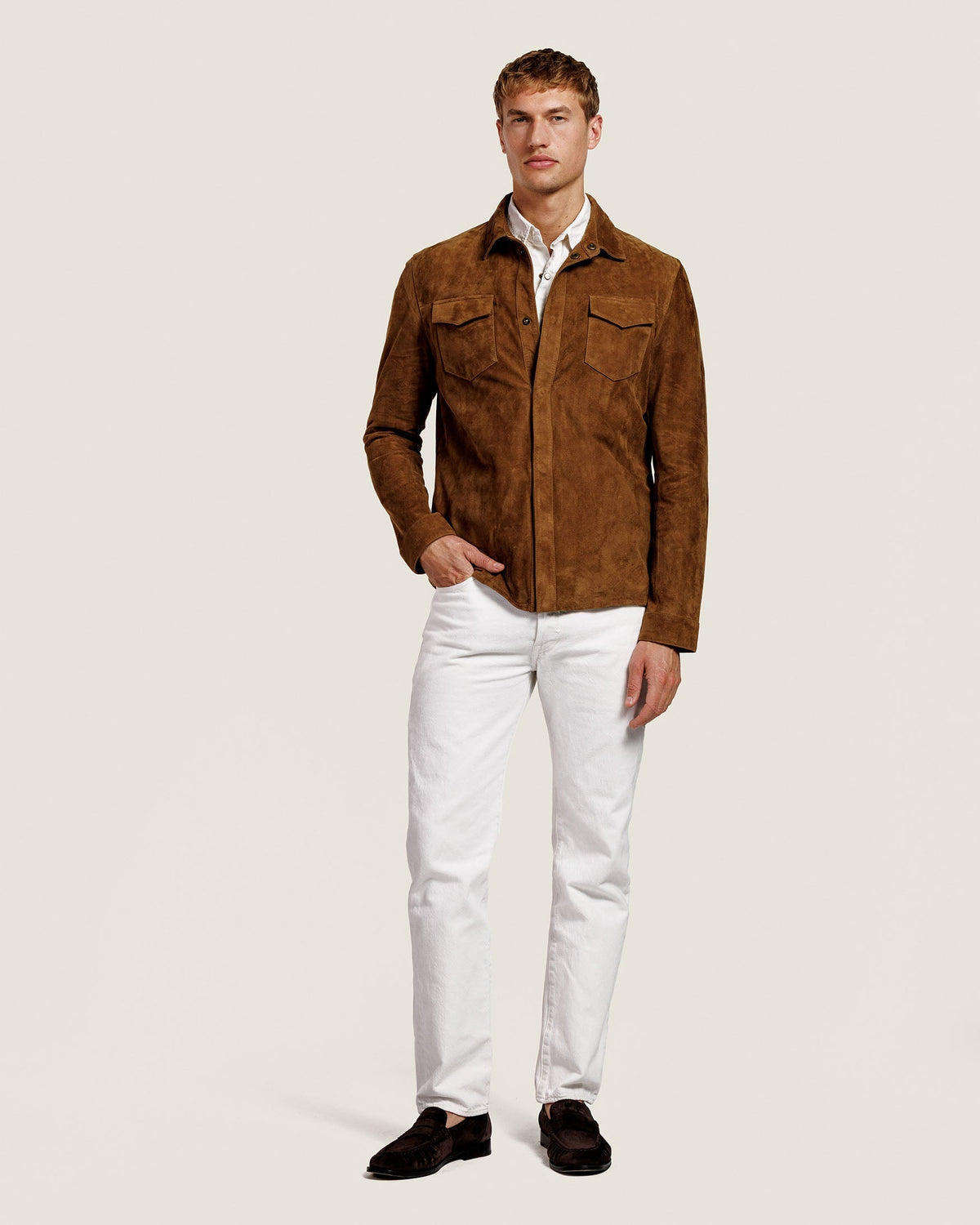 Suède Overshirt met Drukknopen en Borstzakken Heren 15