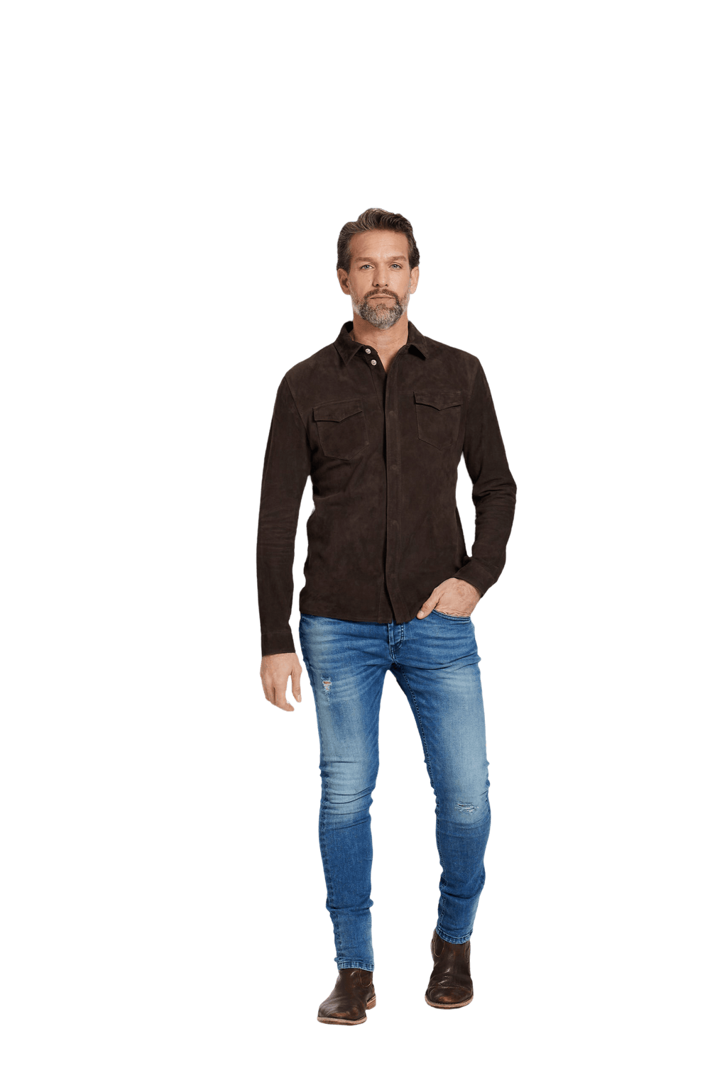Suède Overshirt met Drukknopen en Borstzakken Heren 17