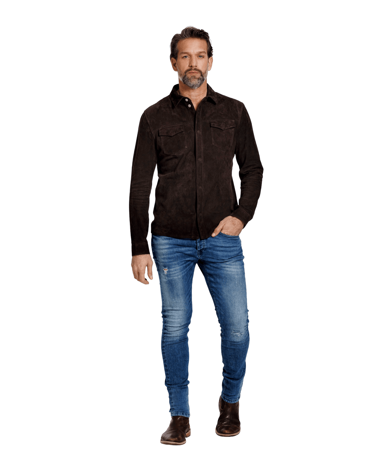Suède Overshirt met Drukknopen en Borstzakken Heren 18