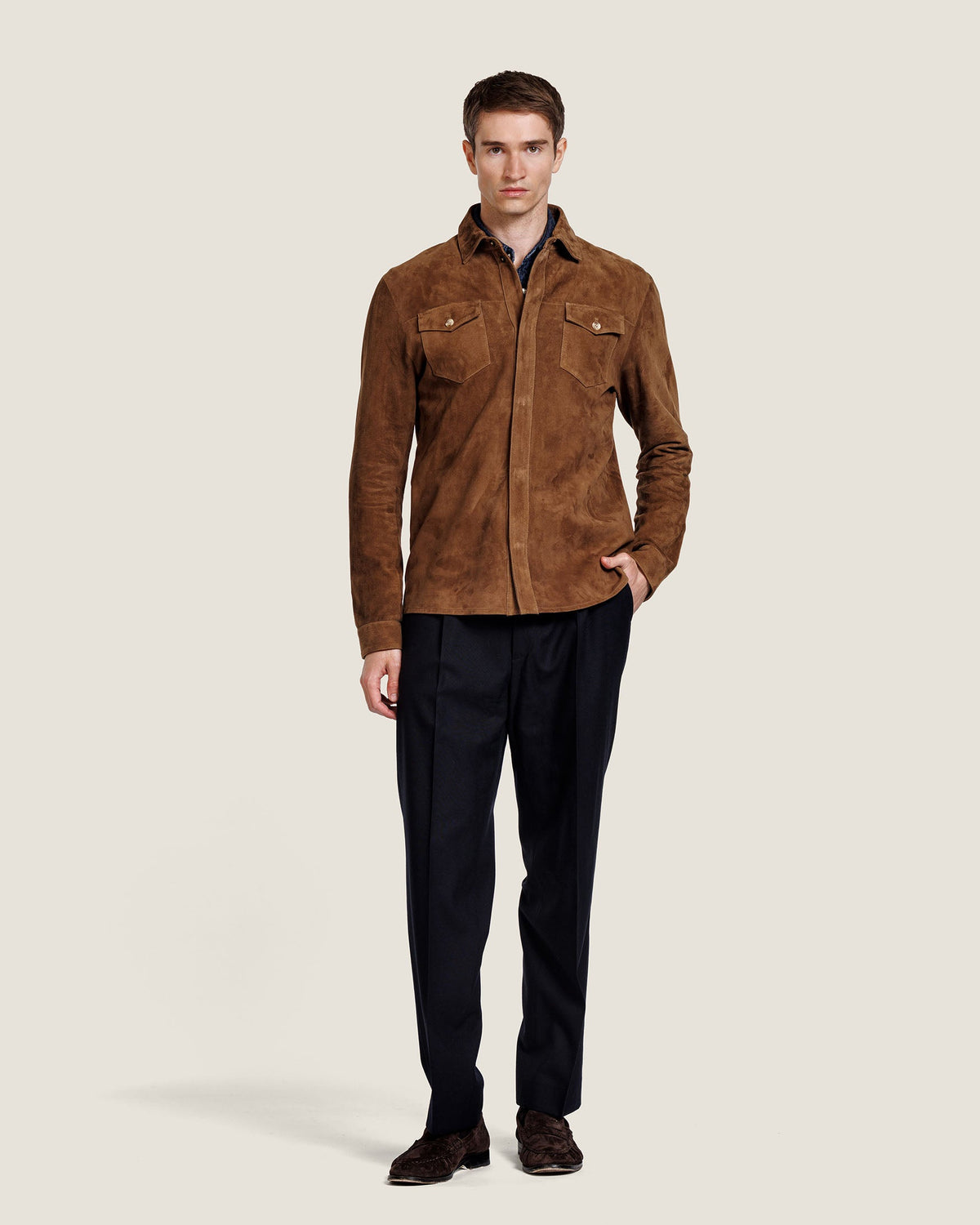 Suède Overshirt met Twee Kleppenzakken Heren 2