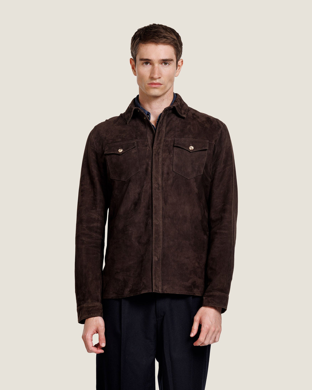 Suède Overshirt met Twee Kleppenzakken Heren 6