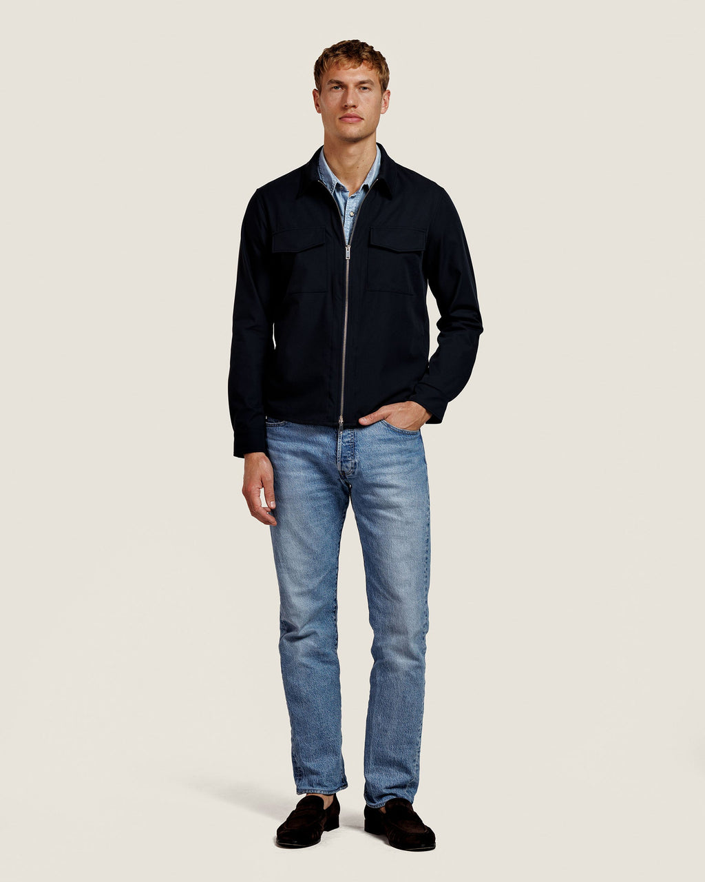 Wollen Overshirt met Rits en Borstzakken Heren 2