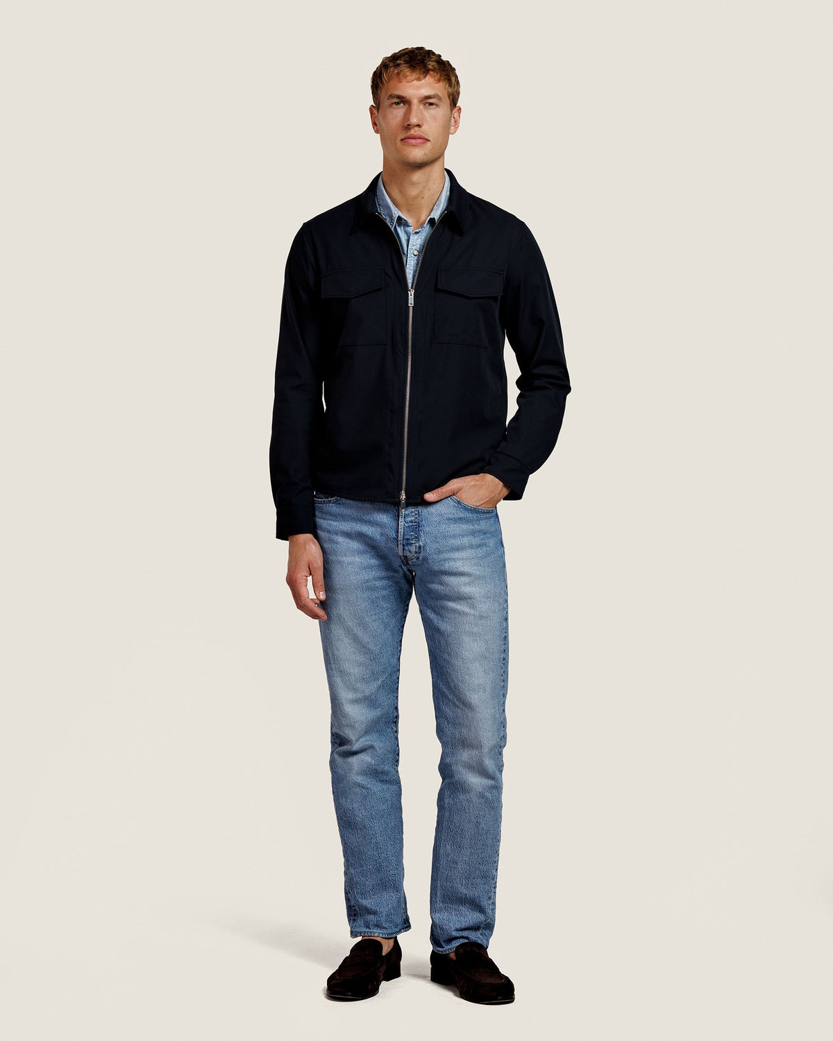 Wollen Overshirt met Rits en Borstzakken Heren 2